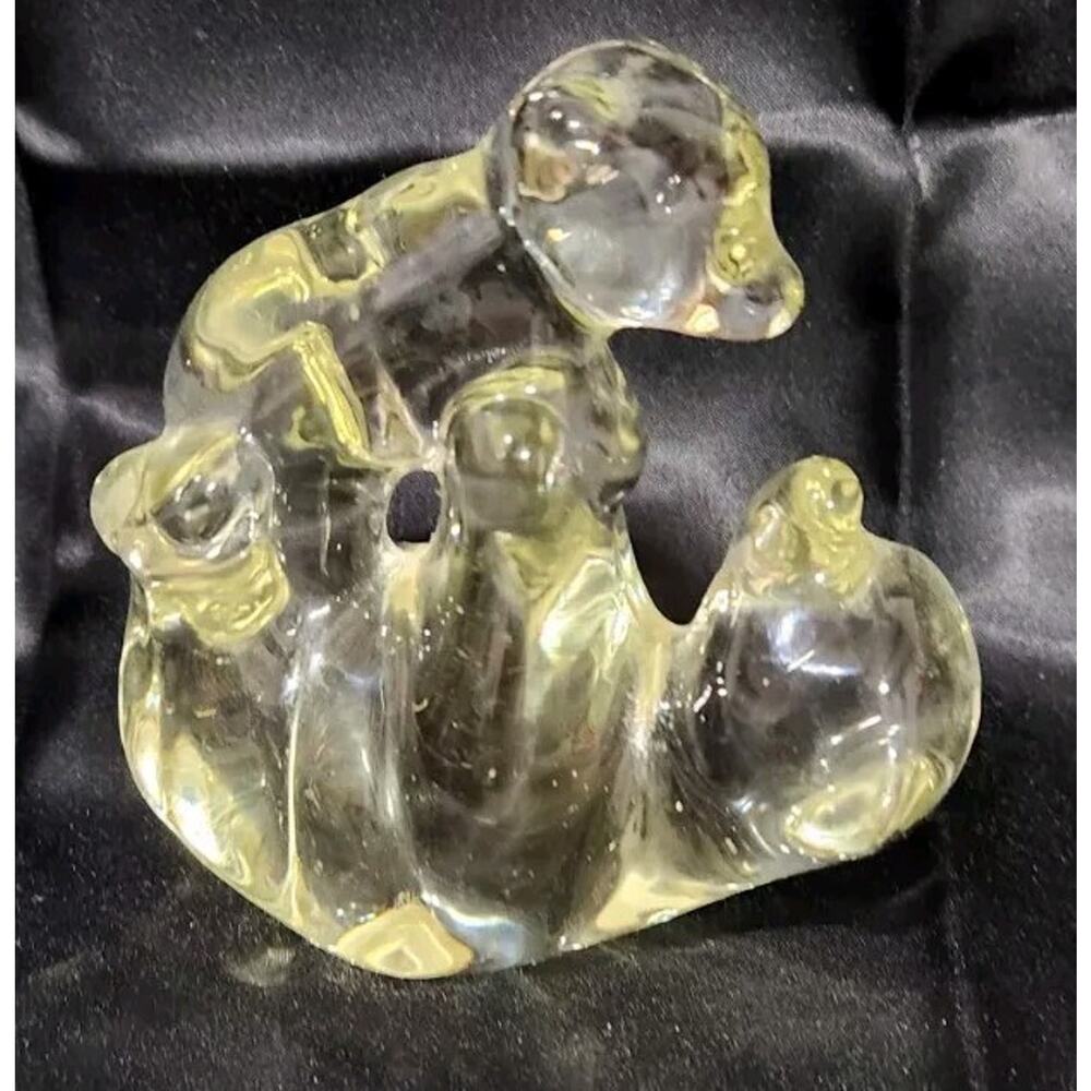 Action International Glass Mama Bear and Cub Paperweight Figurine